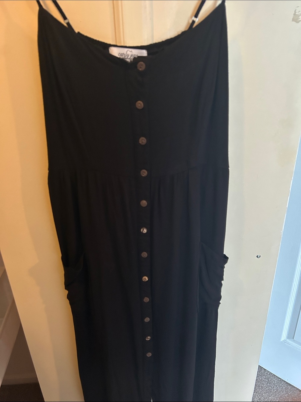 Women’s Black Button-Front Spaghetti Strap Dress